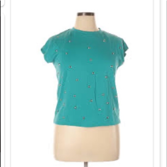 Like New: Teal Capped Sleeves Comfy Tee w/Silver Embellishments by Love Nation - Picture 10 of 16